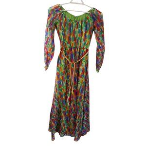 Delani II vintage maxi dress womens 6 USA colorful rope belt chiiffon 1970s